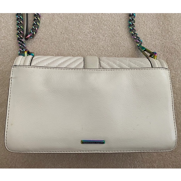 REBECCA MINKOFF WHITE LEATHER CROSSBODY / SHOULDER BAG WITH RAINBOW HARDWARE - Picture 13 of 16